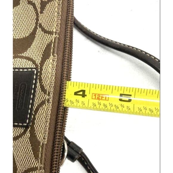 Coach Signature Brown Canvas Wristlet With Leather Trim & Zip Closure - Picture 3 of 4
